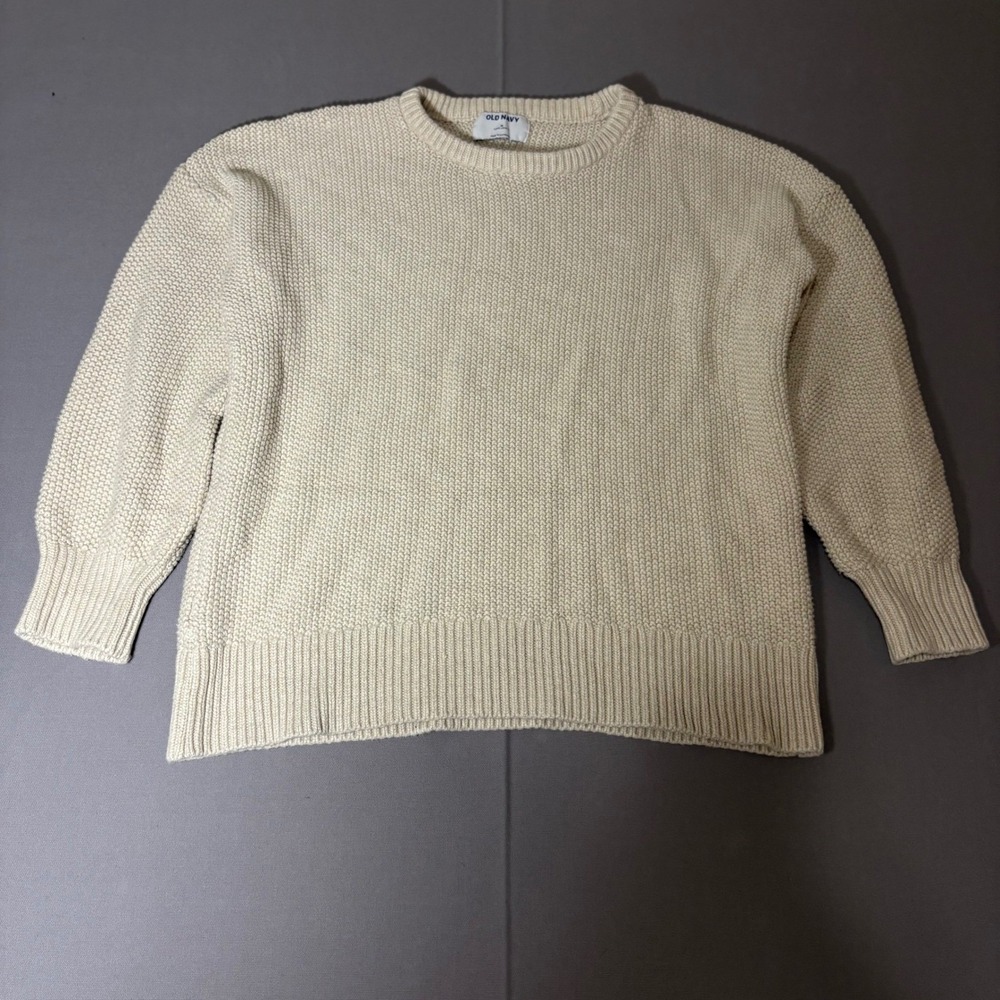 Old Navy Sweater Womens Medium Cream Tunic Length Cotton Garter Knit Pullover